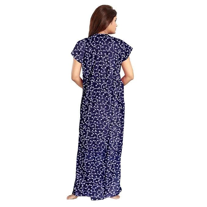 Vlazom Women’s Cotton Printed Maxi Nighty – Ankle Length Night Dress Gown, Pack of 2, Free Size – Soft & Breathable Sleepwear (Purple&Blue, Free Size) - Image 3