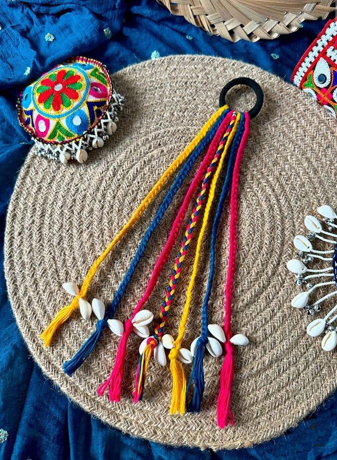 DHANABAPA Boho Handmade Colorful Hair Strings for Navratri/Ethnic Look/Bohemian Styling, Colorful Braided Hairband, Thread Hair Accessories & Extensions, Navratri Special, Chotali, 1 Pcs - MultiColor - Image 1