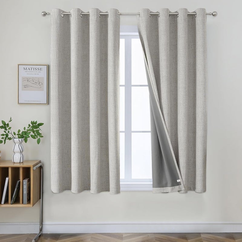 Joydeco Blackout Curtains 63 Inch Length, Living Room Curtain 2 Panels Set, Grommets Room Darkening Textured Thermal Drapes, Greyish White Blackout Curtains for Bedroom (42x63inch) - Image 1
