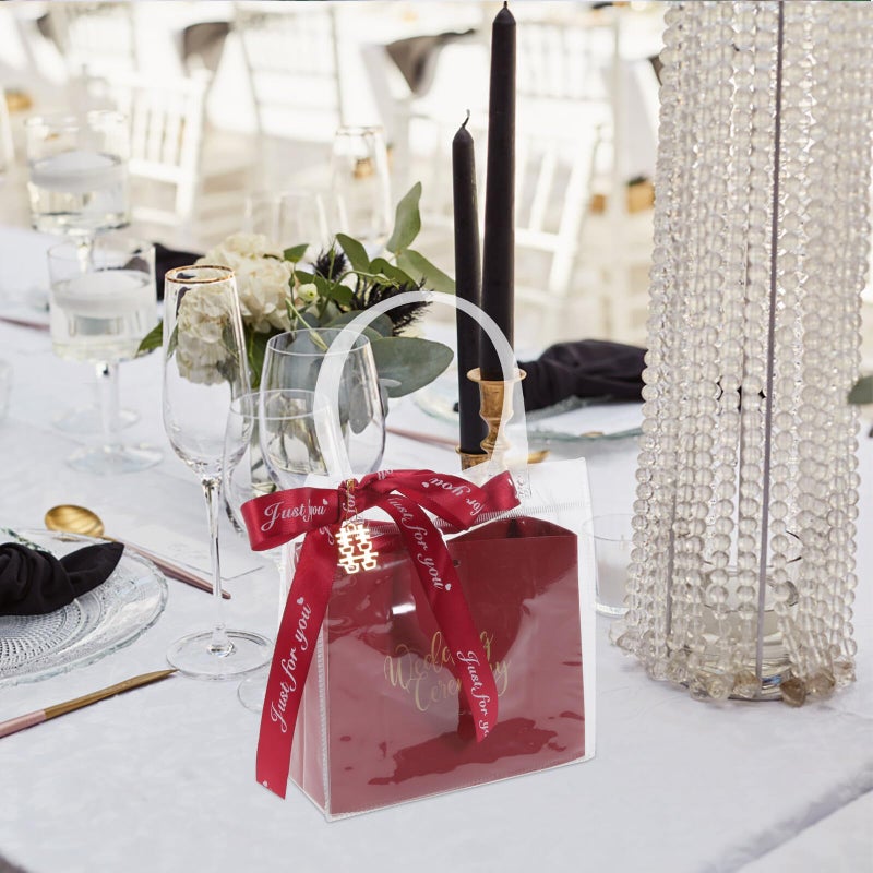 Red Wedding Favor Boxes Set Of 10 With PVC Handle Tote Bags For Party Supplies - Image 5