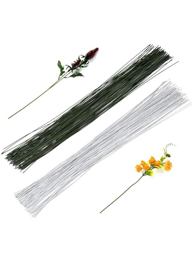 FYLX 160 Floral Wire 22 Gauge Flower Stems Supplies for Bouquet Arranging Craft Corsages Wedding Bouquet  35cm Length 80 Dark Green  80 White) - Image 1