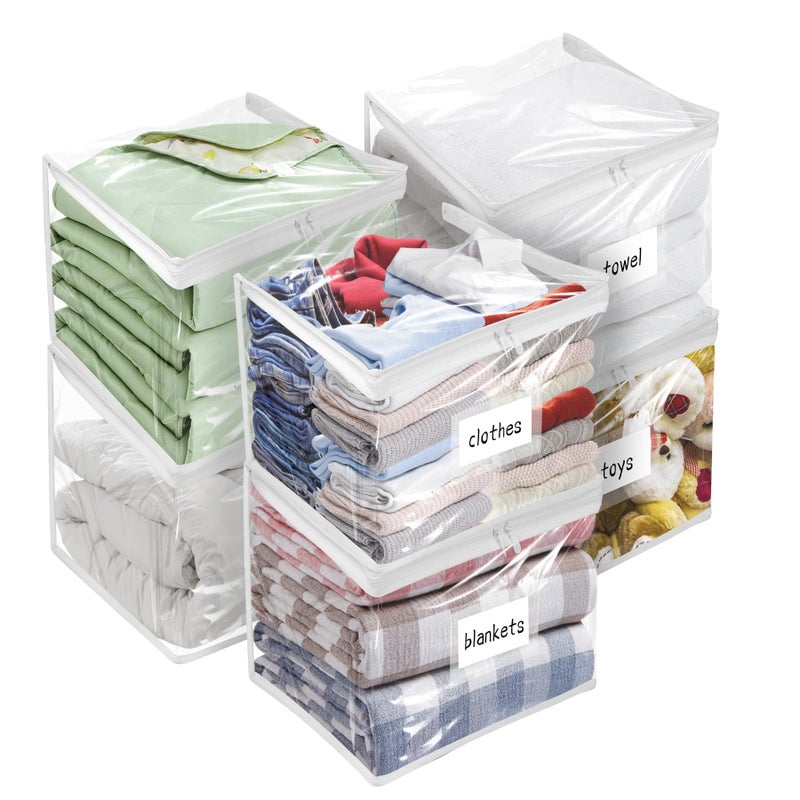 Kikerike Plastic Storage Bags with Easy-Glide Zipper, Pack of 6, Durable Clear Vinyl Zippered Storage Bags for Clothes Sweaters Comforters Blankets Sheets Bedding (12 x 12 x 12 Inch) - Image 1