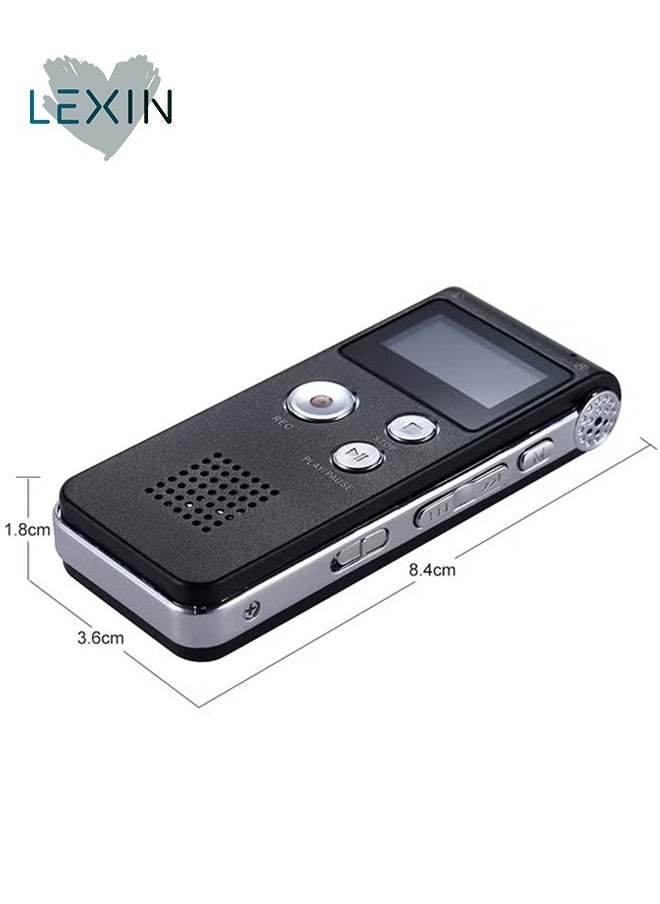 ليكسين - مسجل صوت رقمي مع مشغل MP3 وبطاقة ذاكرة مدمجة 8 جيجابايت (أسود/فضي) - Image 1