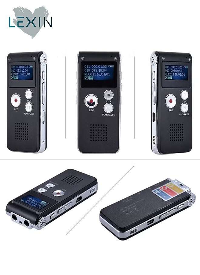 ليكسين - مسجل صوت رقمي مع مشغل MP3 وبطاقة ذاكرة مدمجة 8 جيجابايت (أسود/فضي) - Image 1