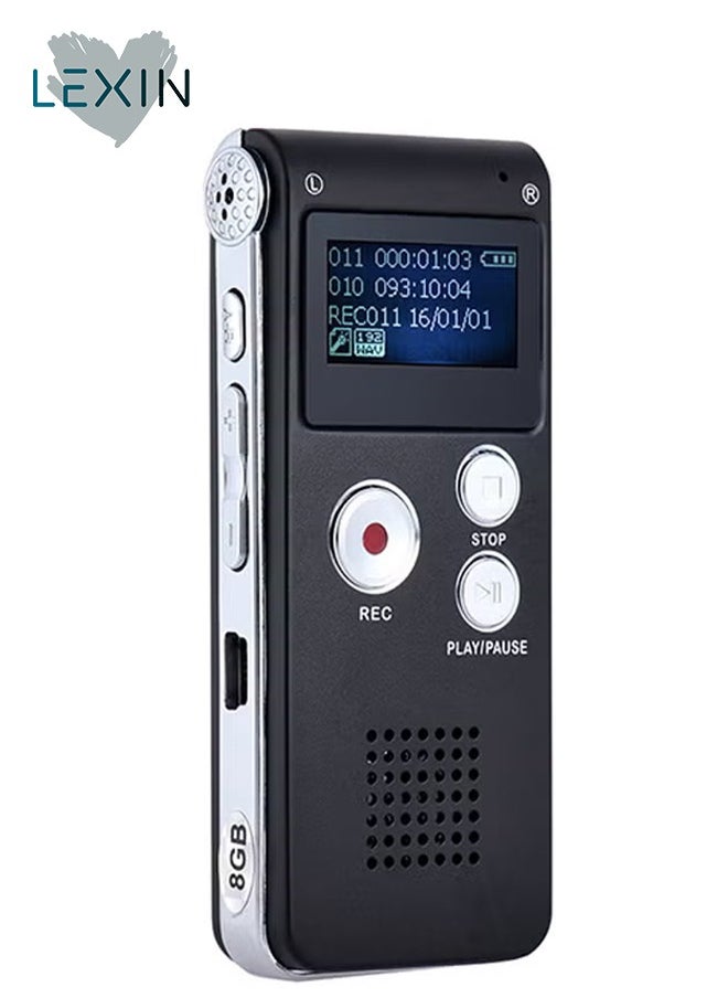 ليكسين - مسجل صوت رقمي مع مشغل MP3 وبطاقة ذاكرة مدمجة 8 جيجابايت (أسود/فضي) - Image 1