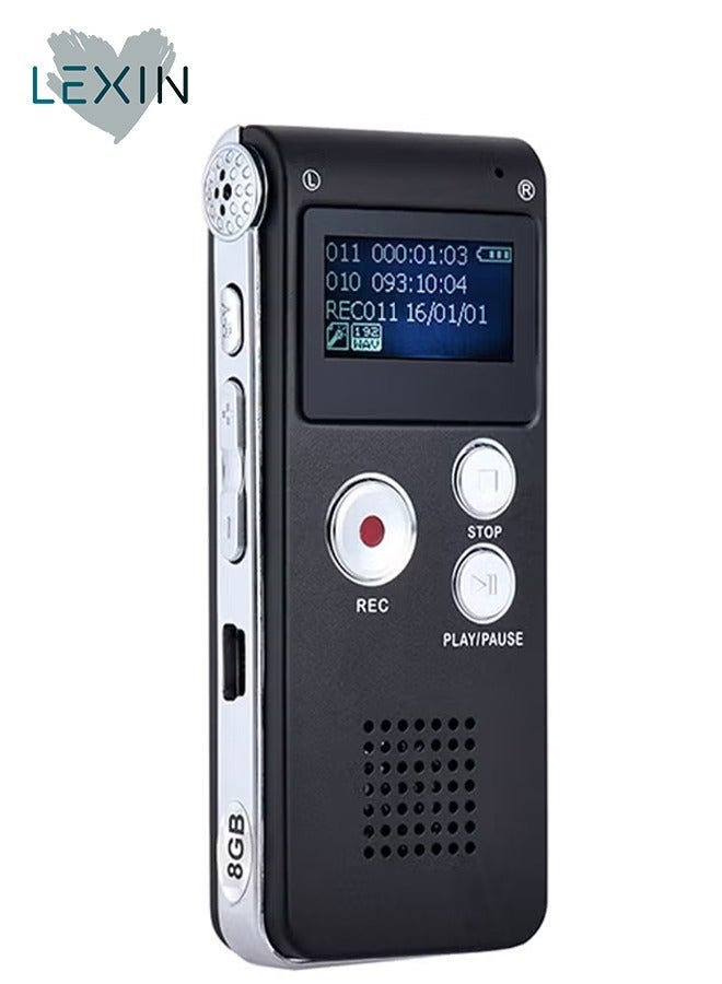 ليكسين مسجل صوت رقمي مع مشغل MP3 وذاكرة مدمجة 8 جيجابايت (أسود/فضي) - Image 1