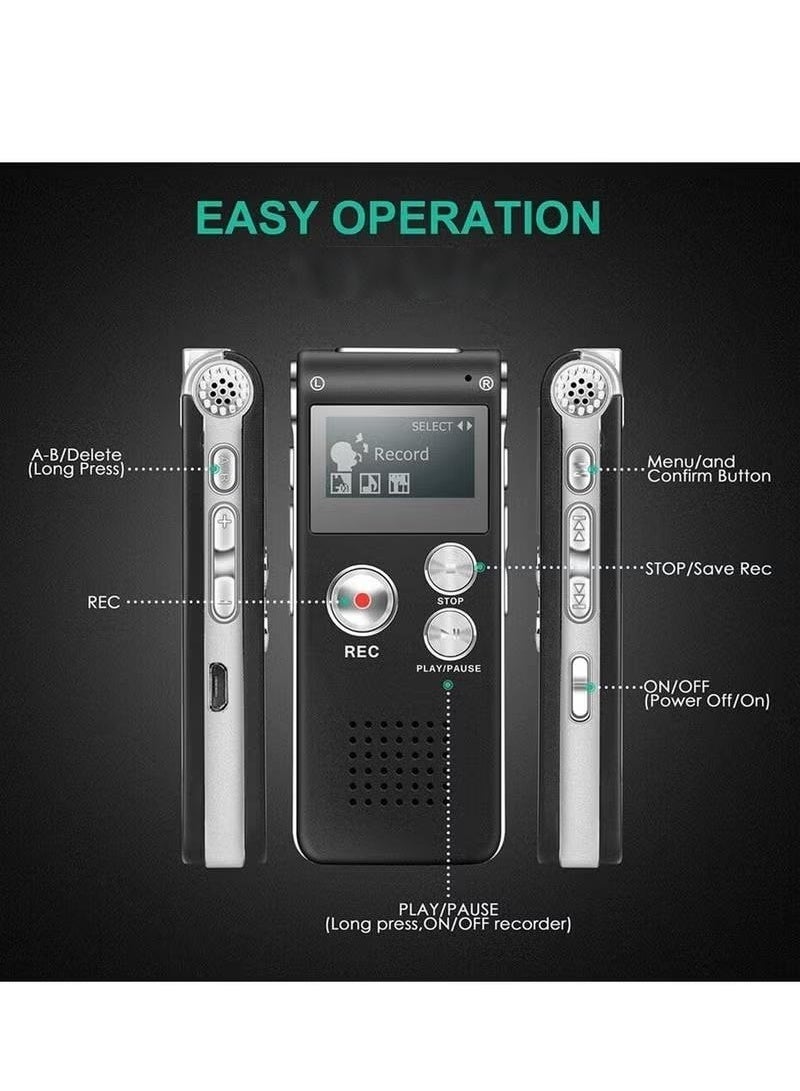 ليكسين مسجل صوت رقمي مع مشغل MP3 وذاكرة مدمجة 8 جيجابايت (أسود/فضي) - Image 5