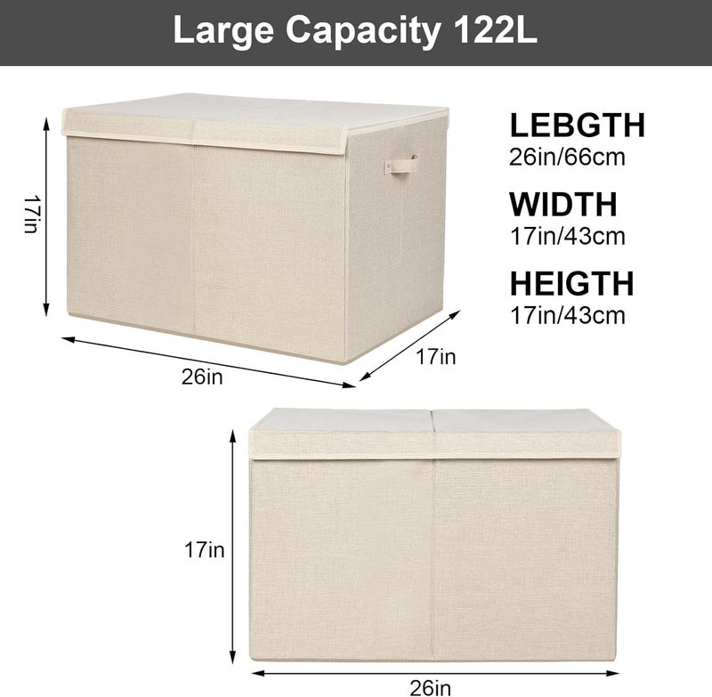 popoly 122L Large Toy Box Chest with Lid, Foldable Toy Storage Organizer Bin Boxes with Removable Divider for Kids, Boys, Girls, Nursery, Playroom, 26"x17" x17" (Linen Beige) - Image 3