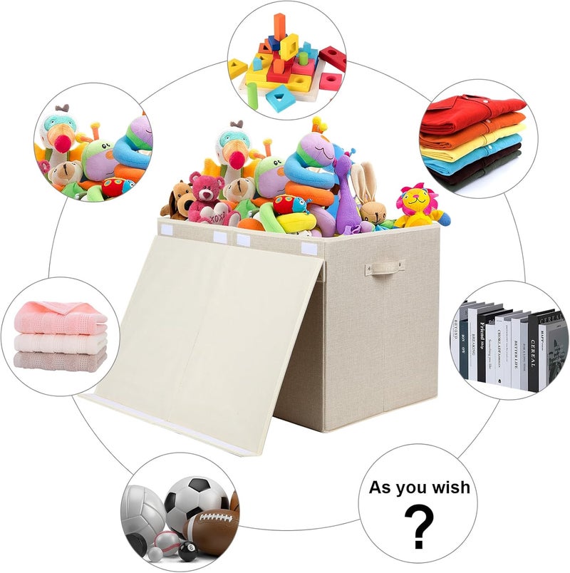 popoly 122L Large Toy Box Chest with Lid, Foldable Toy Storage Organizer Bin Boxes with Removable Divider for Kids, Boys, Girls, Nursery, Playroom, 26"x17" x17" (Linen Beige) - Image 4