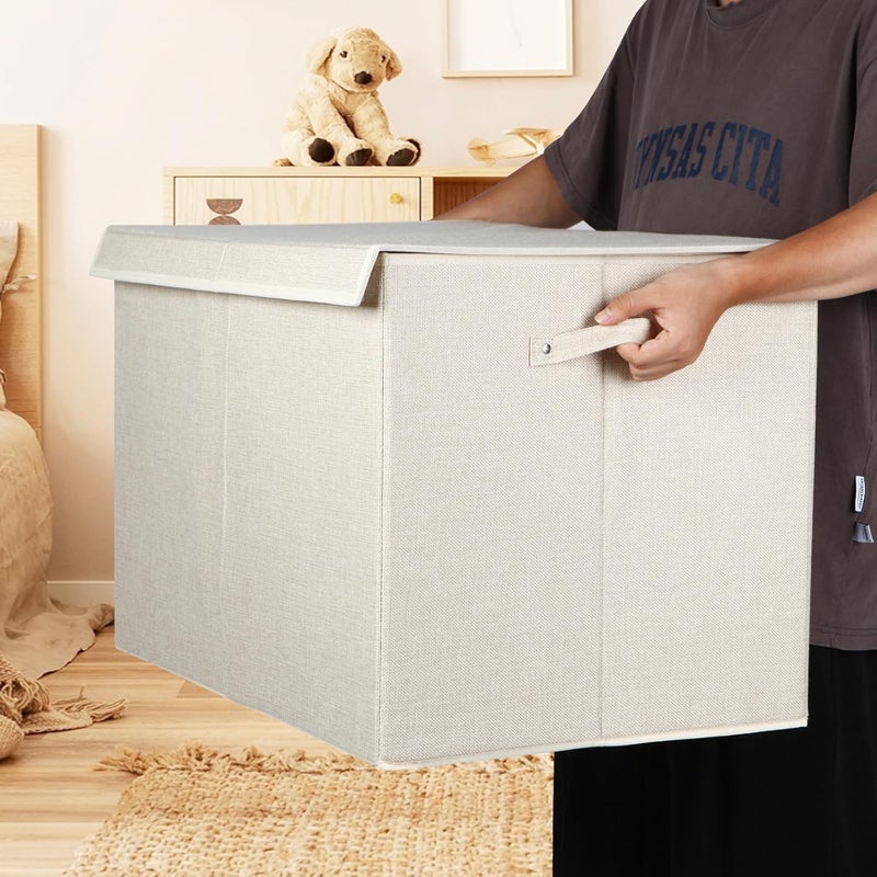 popoly 122L Large Toy Box Chest with Lid, Foldable Toy Storage Organizer Bin Boxes with Removable Divider for Kids, Boys, Girls, Nursery, Playroom, 26"x17" x17" (Linen Beige) - Image 5