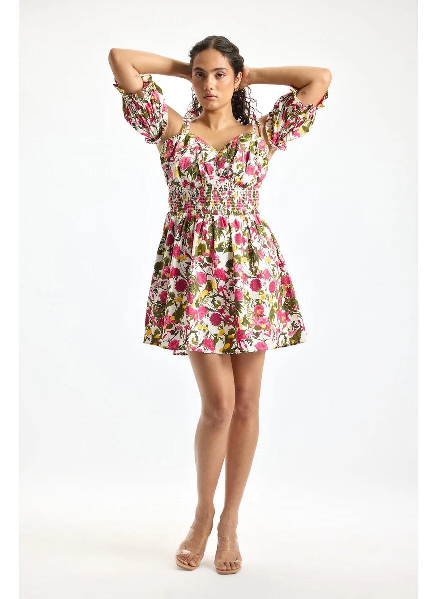 Virgio Virgio Floral Printed Smocked A-Line Dress