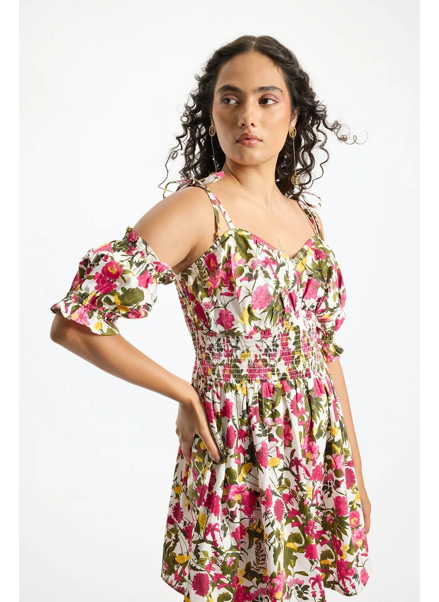 Virgio Virgio Floral Printed Smocked A-Line Dress