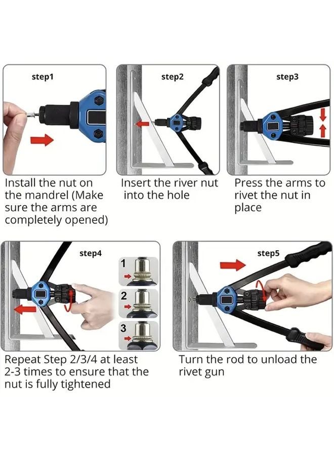 300PC Rivet Gun Set Manual Riveter Tool with Accessories for Mechanical Furniture Automotive - Image 4
