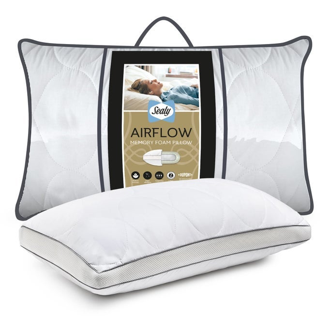 AIRFLOW MEMORY FOAM PILLOW VENTILATED MEMORY FOAM BED PILLOW FOR COOL SLEEP WITH FIBADOWN FIBRES AND COTTON QUILTED COVER MEDIUM FIRMNESS IDEAL FOR SIDE AND BACK SLEEPERS WHITE