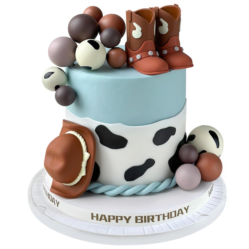 Zafena 16PCS Cowboy Cake Topper Cowboy Hat and Boot Balls Cake Decorations Western Cowboy Birthday Baby Shower Party Decorations (Brown) - Image 1
