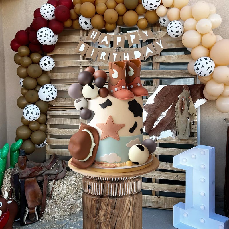 Zafena 16PCS Cowboy Cake Topper Cowboy Hat and Boot Balls Cake Decorations Western Cowboy Birthday Baby Shower Party Decorations (Brown) - Image 5
