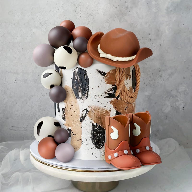 Zafena 16PCS Cowboy Cake Topper Cowboy Hat and Boot Balls Cake Decorations Western Cowboy Birthday Baby Shower Party Decorations (Brown) - Image 3
