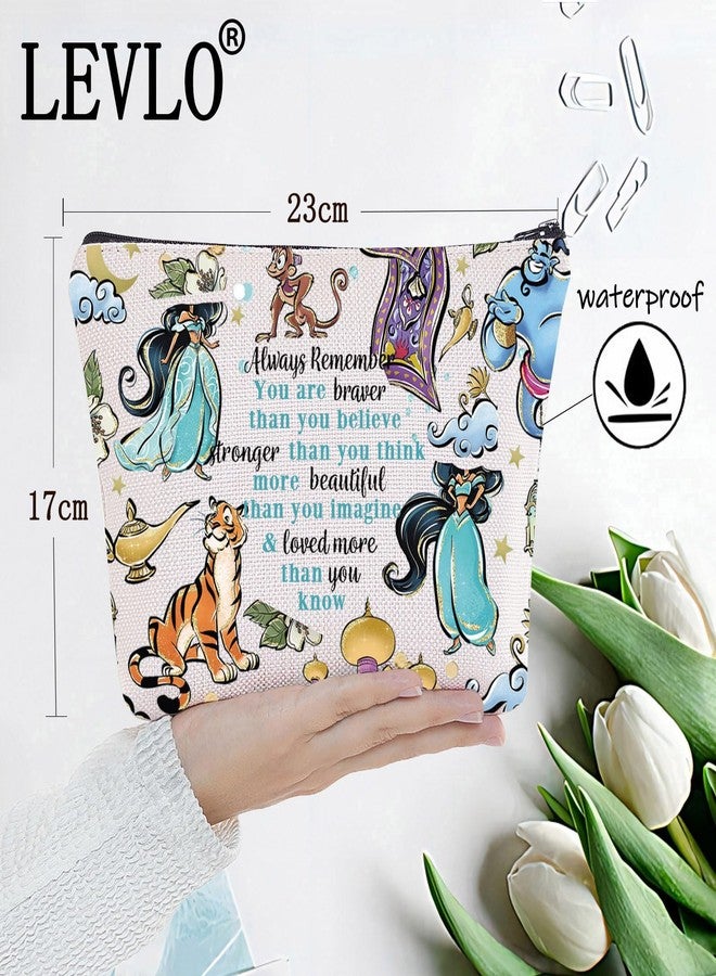 LEVLO Princess Arab Cosmetic Make Up Bag Fairy Tales Fans Gift You Are Braver Stronger Smarter Than You Think Princess Zipper Pouch Bag For Movie Fans (Always Jasm) - Image 2