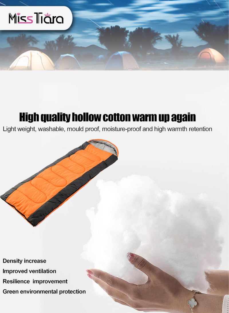 MissTiara Outdoor Camping Orange Single Sleeping Bag Envelope Hooded Sleeping Bag Lightweight Waterproof Camping Gear Equipment for Adults and Kids - Image 3