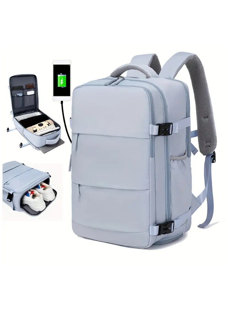 Travel Backpack for Men Women Carry On Backpack with USB Charging Port Shoe Compartment 15.6 Inch Laptop Backpack Flight Approved College School Bag Casual Daypack for Weekender Business Hiking  - Image 1