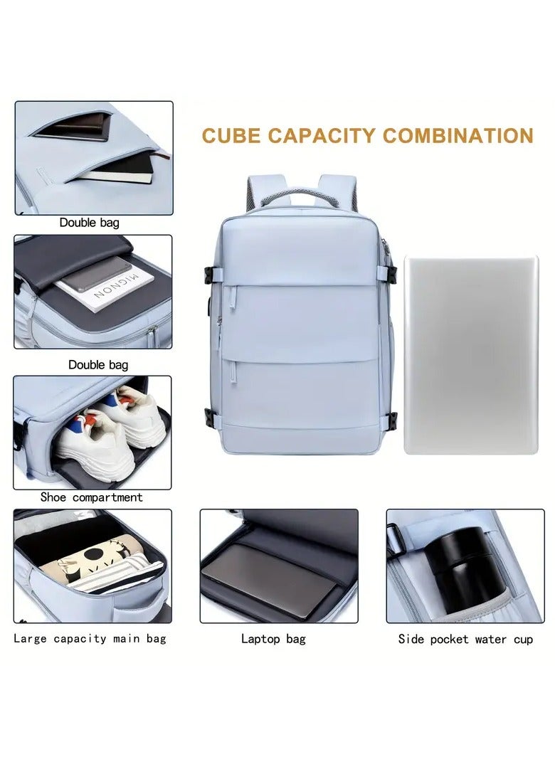Travel Backpack for Men Women Carry On Backpack with USB Charging Port Shoe Compartment 15.6 Inch Laptop Backpack Flight Approved College School Bag Casual Daypack for Weekender Business Hiking  - Image 2