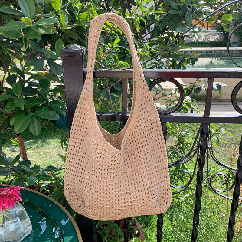 Women's Knitted Hollow-Out Tote Bag, Large Capacity Casual Shoulder Bag - Image 4