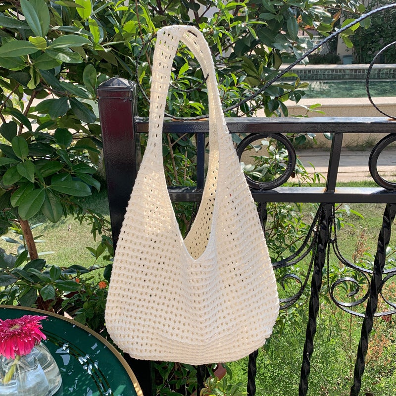 Women's Knitted Hollow-Out Tote Bag, Large Capacity Casual Shoulder Bag - Image 1