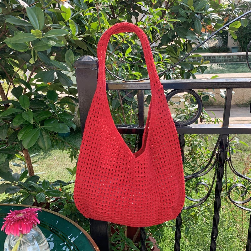 Women's Knitted Hollow-Out Tote Bag, Large Capacity Casual Shoulder Bag - Image 3