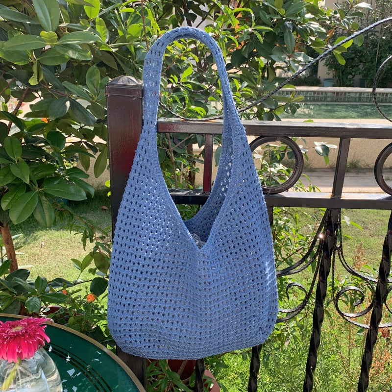 Women's Knitted Hollow-Out Tote Bag, Large Capacity Casual Shoulder Bag - Image 5