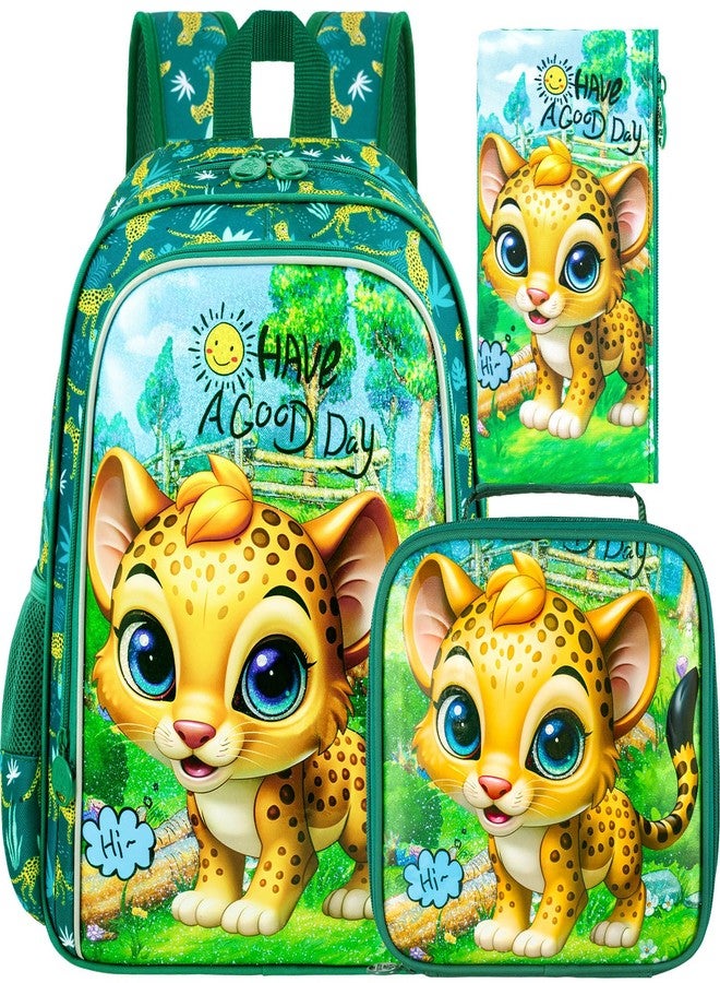 gxtvo 3PCS Boys Leopard Bookbag, 16" Kids Backpack with Lunch Box, Water Resistant Elementary Preschool Toddler School Bag - Image 1
