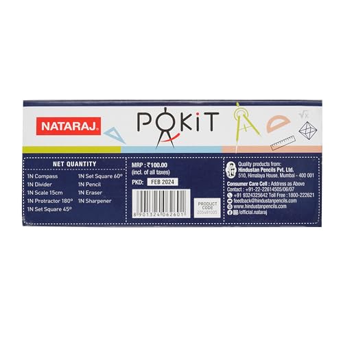 Nataraj Pokit Geometry Box | High Precision Instruments | Blod Markings for Accuracy |Tough & Long-Lasting | Geometry Box for Students | Smooth & Rounded Edge | Child-Safe | Set of 9 Instruments - Image 4