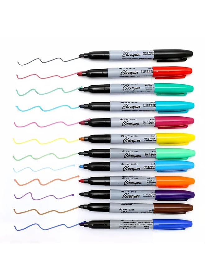 Set Of 12 Colored Pens Quick Drying Waterproof Permanent Fine Tipped Markers 1mm For DIY Graffiti Painting On Wood And Glass Perfect As Gifts For Friends On Birthdays Christmas Halloween Or Easter - Image 1