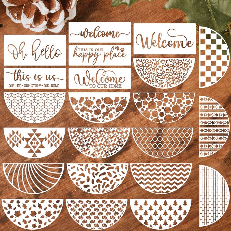 SUNVERSE Welcome Stencils for Painting on Wood 12â€ Welcome Stencil for Crafts Reusable Stencils for Wood Sign Doormat Fabrics Decor - Image 1