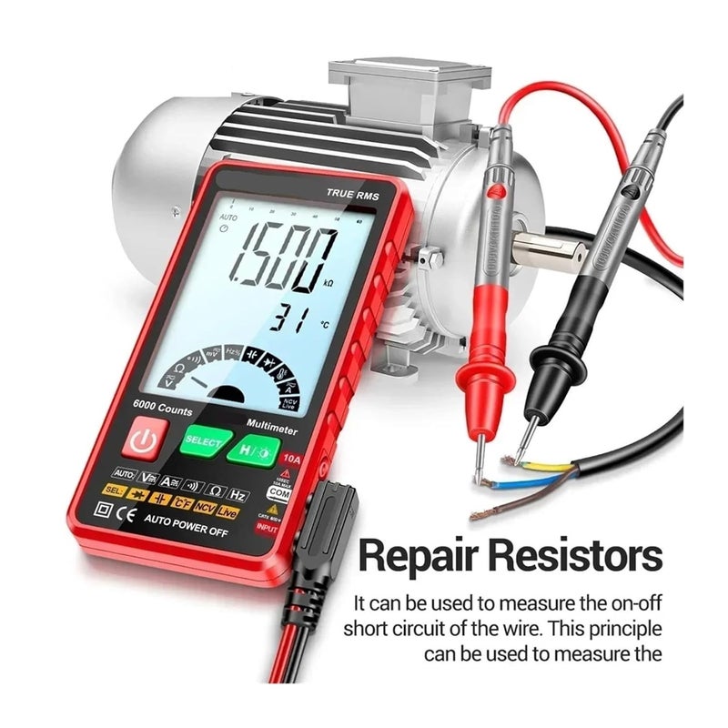 Professional Multimeter Digital Electric Tester 6000 Counts 616 AC Voltage Current Meter Capacitance Resistance NCV Tools(616 red with Box) - Image 3