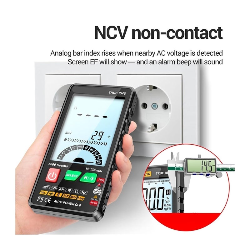 Professional Multimeter Digital Electric Tester 6000 Counts 616 AC Voltage Current Meter Capacitance Resistance NCV Tools(616 red with Box) - Image 4