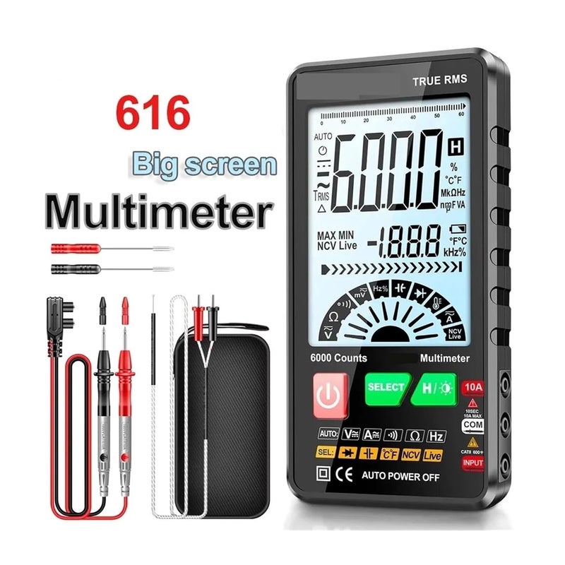 Professional Multimeter Digital Electric Tester 6000 Counts 616 AC Voltage Current Meter Capacitance Resistance NCV Tools(616 red with Box) - Image 2