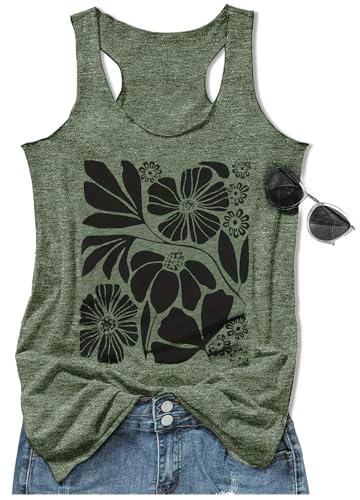 CHUNTIANRAN Boho Tank Tops for Women Retro Floral Graphic Tops Ladies Summer Basic Vacation Tank Tops 2025 Trendy Sleeveless T Shirt(Large,Floral Green 4) - Image 5