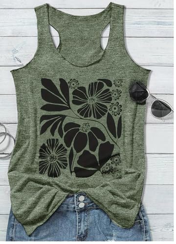 CHUNTIANRAN Boho Tank Tops for Women Retro Floral Graphic Tops Ladies Summer Basic Vacation Tank Tops 2025 Trendy Sleeveless T Shirt(Large,Floral Green 4) - Image 3