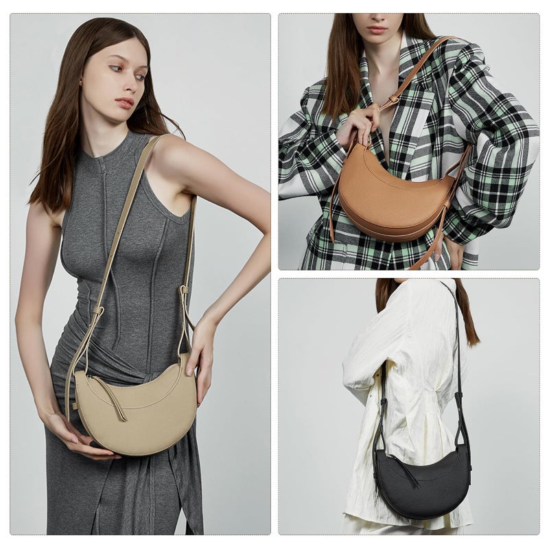 MoreFarther Genuine Leather Crossbody Bags for Women, Crossbody Satchel with Adjustable Strap, Leather Work Bag Travel Accessory Bag (Khaki) - Image 5