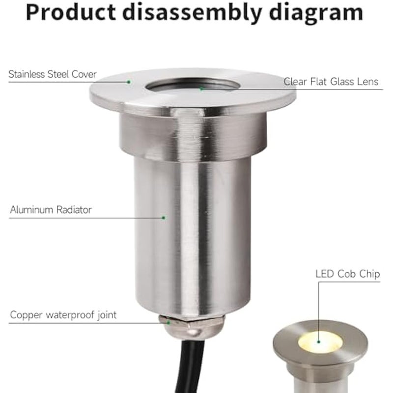 V.nice LED Underground Light IP65 Waterproof In-Ground Pathway Light, 3000K Warm White Outdoor Deck Uplight, Stainless Steel Body, AC220-240V, 3W  Silver Finish - Image 3