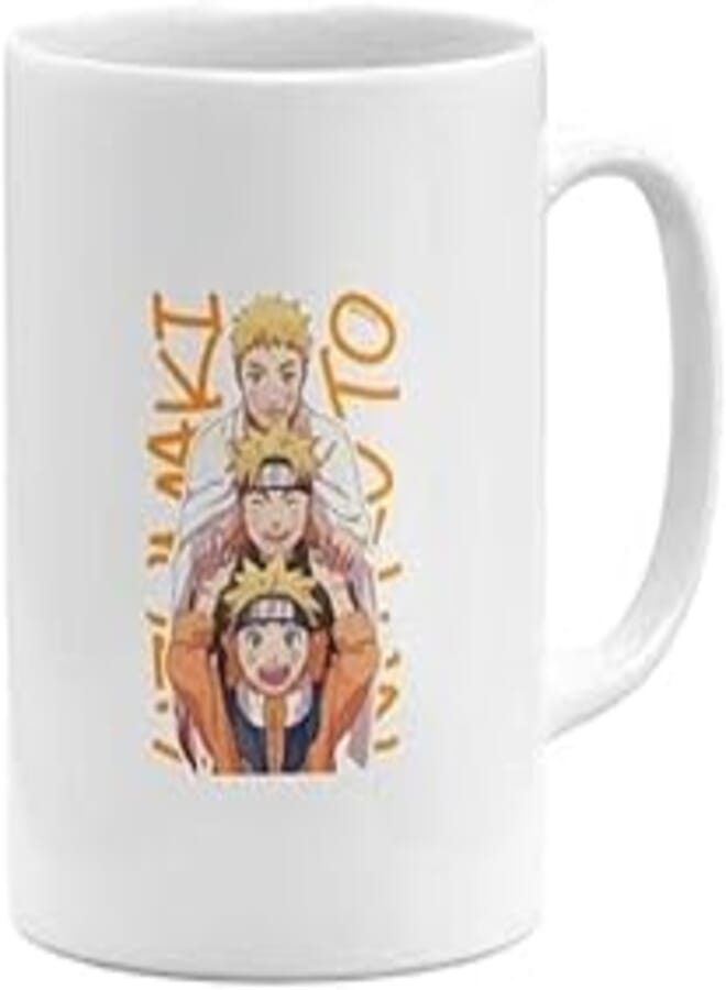 RYN PRINTED DESIGN Naruto Theme Novelty Printed Coffee Mug White/Orange/Yellow 11ounce