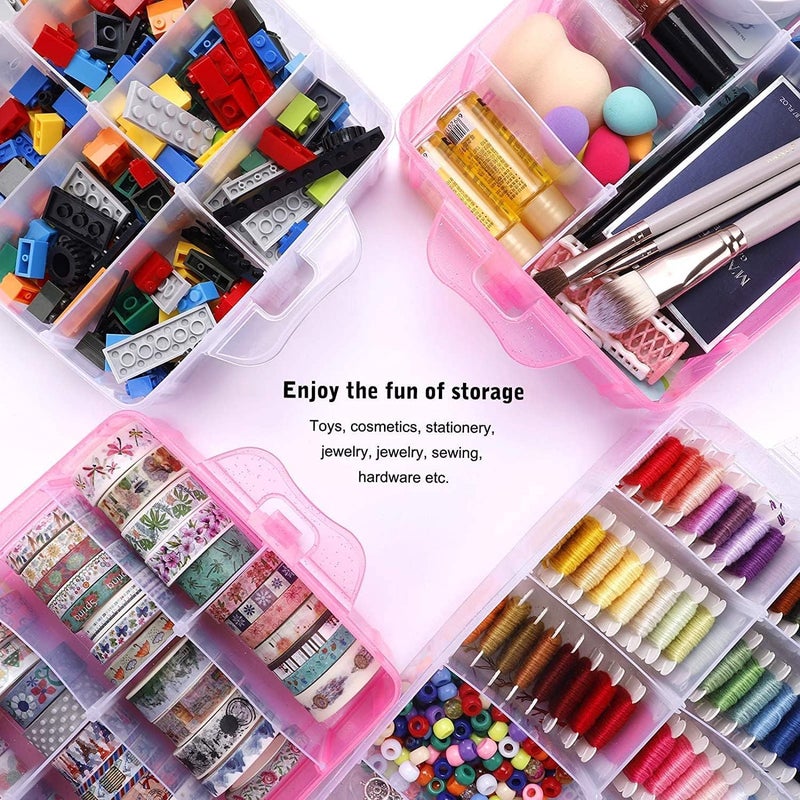 COOFANDY 3 Layer Plastic Craft Jewelry Box with 30 Adjustable Compartments - Craft Storage/Craft Organizers and Storage - Bead Organizer Box/Art Supply Organizer (pink) - Image 4