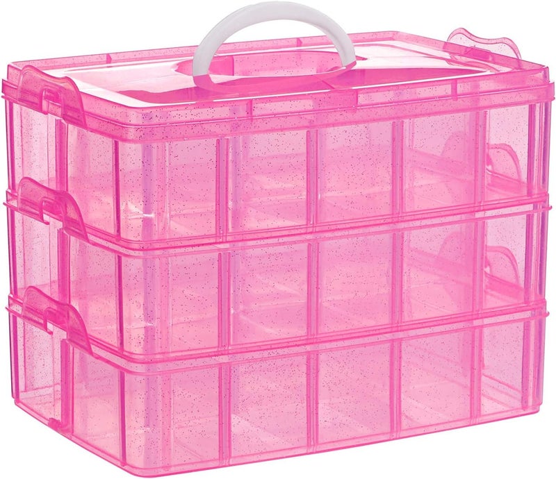 COOFANDY 3 Layer Plastic Craft Jewelry Box with 30 Adjustable Compartments - Craft Storage/Craft Organizers and Storage - Bead Organizer Box/Art Supply Organizer (pink) - Image 1