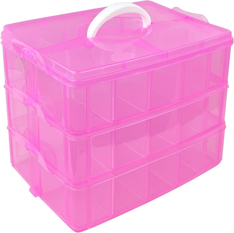 COOFANDY 3 Layer Plastic Craft Jewelry Box with 30 Adjustable Compartments - Craft Storage/Craft Organizers and Storage - Bead Organizer Box/Art Supply Organizer (pink) - Image 5