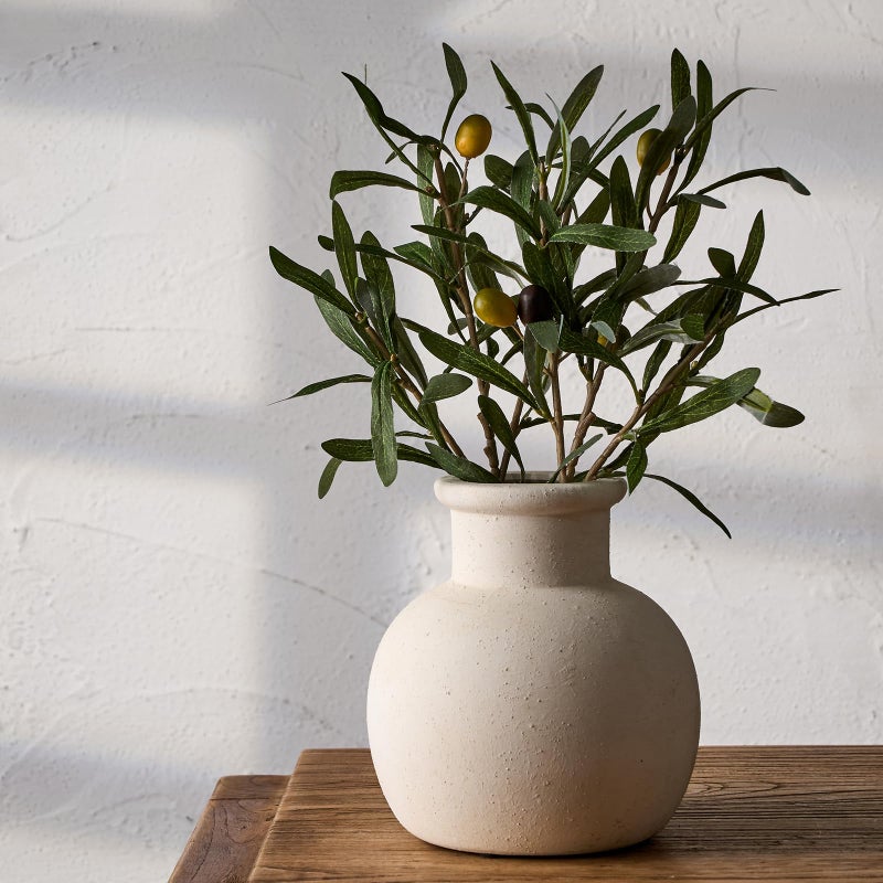 SIDUCAL Ceramic Rustic Farmhouse Vase 6 Inch Pottery Decorative Boho Flower Vase for Home Decor Table Living Room Bathroom Decoration Shelf Decor Mantel Wedding White