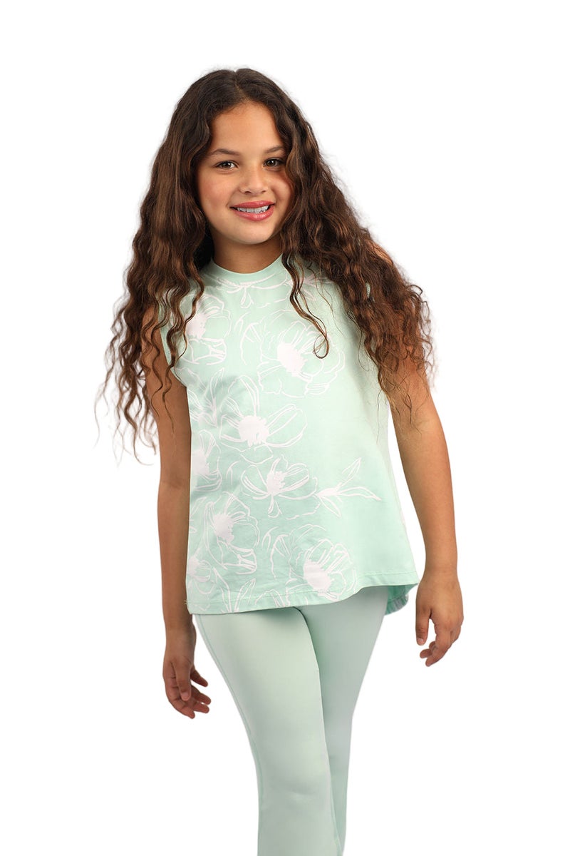 ATUM Girl's Flowery Mint Tank Top - Image 1