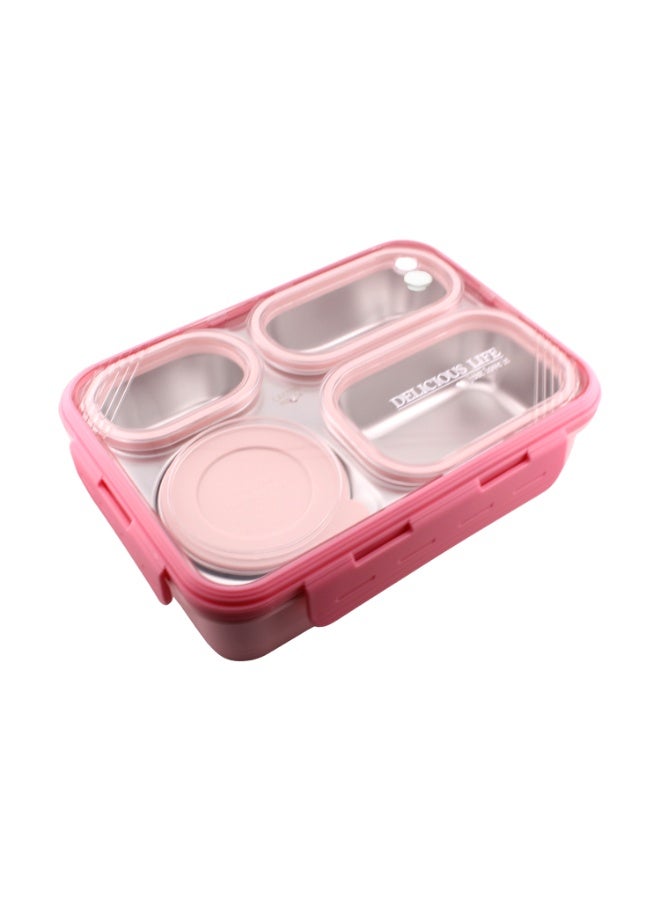 CRAVISTA Bento Lunch Boxes, Leak Proof Stainless Steel Lunch Box for Kids, BPA Free Bento Box for Kids and Adults | Tiffin Box for Office and School (Pink, 950 ML, 4 Compartment) - Image 1