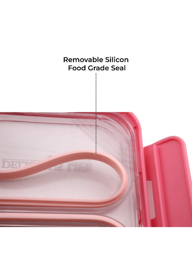 CRAVISTA Bento Lunch Boxes, Leak Proof Stainless Steel Lunch Box for Kids, BPA Free Bento Box for Kids and Adults | Tiffin Box for Office and School (Pink, 950 ML, 4 Compartment) - Image 4