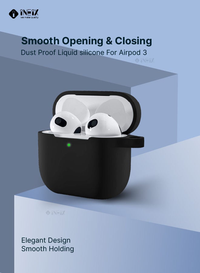 INEIX Soft Silicone Case Cover With Carabiner For Apple AirPods 3 (3Rd Greneration) 2021 - Black - Image 4