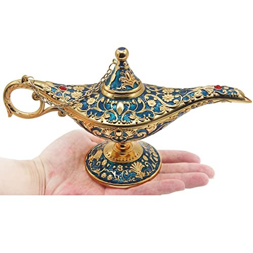 AVESON Classic Vintage Aladdin Magic Genie Costume Lamp Home Table Decoration & Gift, Golden Blue - Image 3